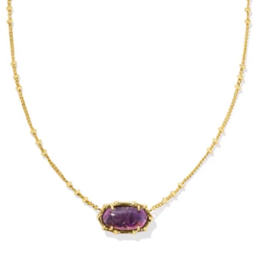 Kendra Scott Elisa Vintage Gold Bamboo Frame Short Pendant Necklace In Amethyst